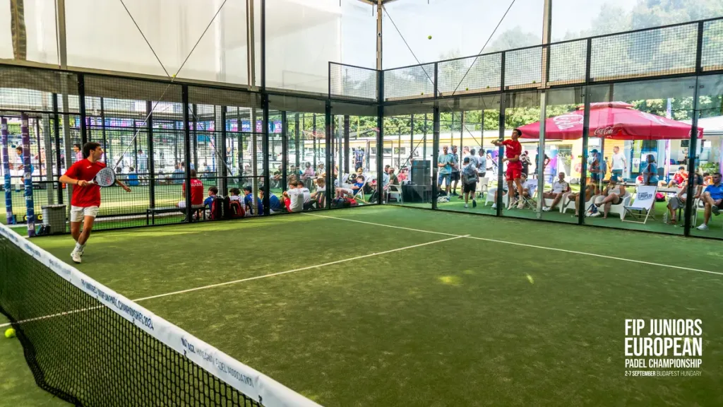 Playing on the covered court at Premier Padel Nagyrét