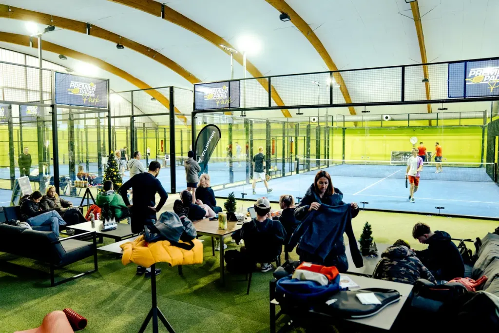 Premier Padel Park – indoor courts and lounge area