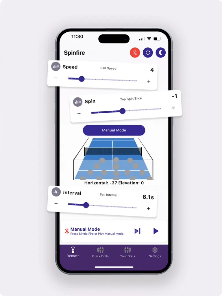 Training settings in the Spinfire app on a smartphone